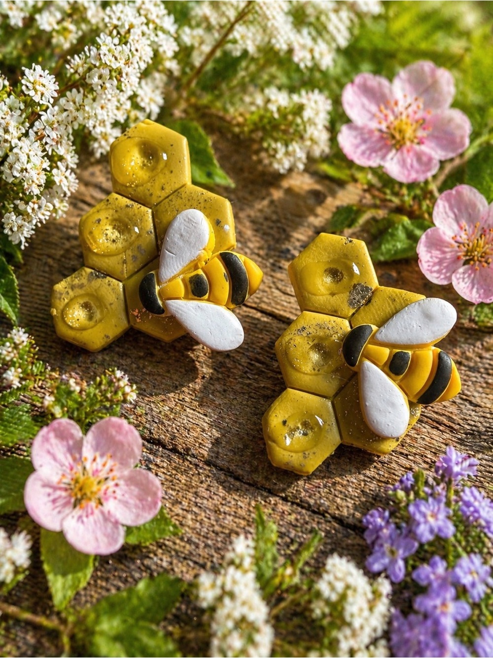 Bee Hive Handmade Polymer Clay Earrings